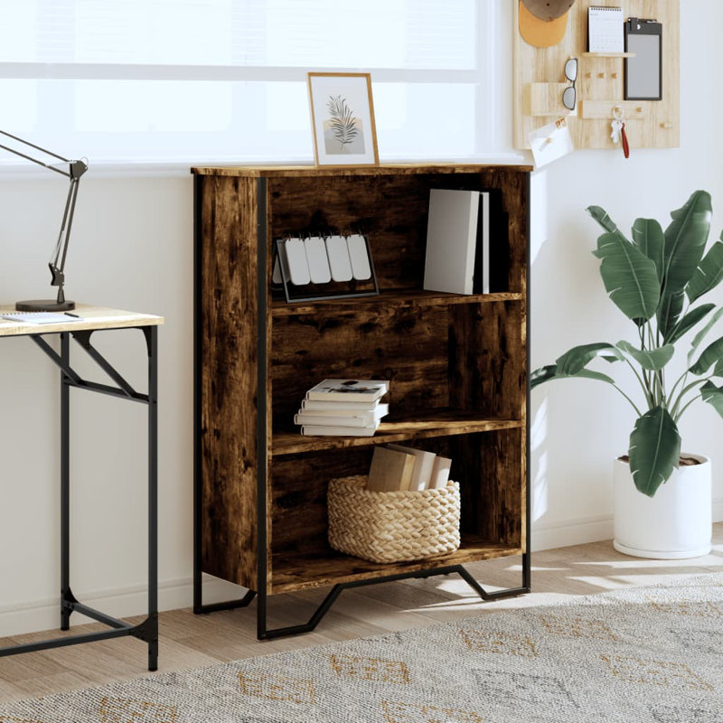 Bibliothèque vidaXL Bois d'ingénierie, métal, Chêne fumé, (3 tablettes) H 41,7 po x l 31,5 po x P 12,2 po