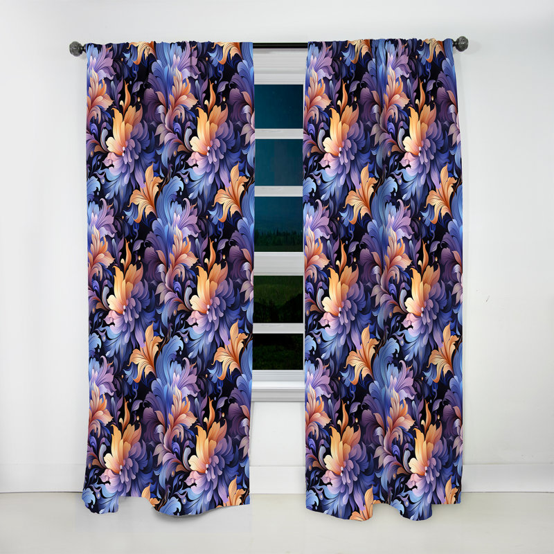 Mystic Purple Damask Whispers I - Bohemian Velvet Curtain - Room Darkening - 1 Panel, 52" W x 63" L