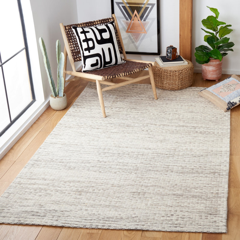 Tapis gris / beige en laine tissé à la main Aon, Rectangle 8 pi x 10 pi