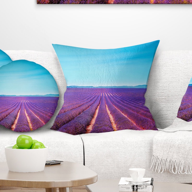 Coussin lavande imprimé fleurs et lavande, 16 po x 1 po, Coussin décoratif