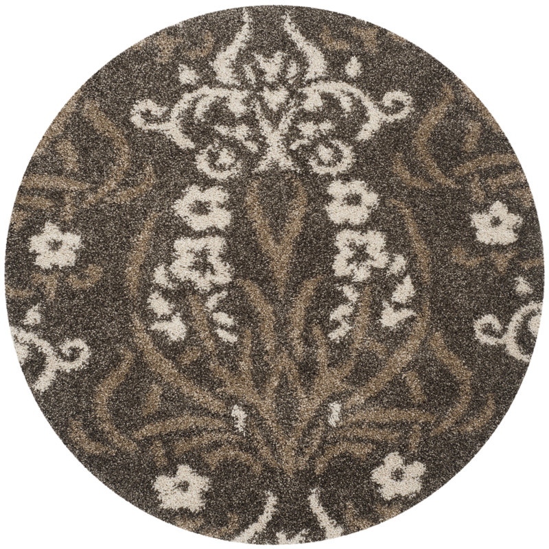 Tapis beige à motif floral Ellyona, Rond 5 pi
