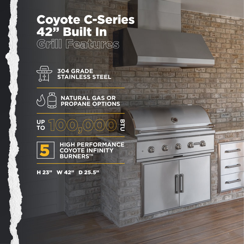 Coyote Grills 5-Burner Built-In Convertible Gas Grill, Liquid Propane