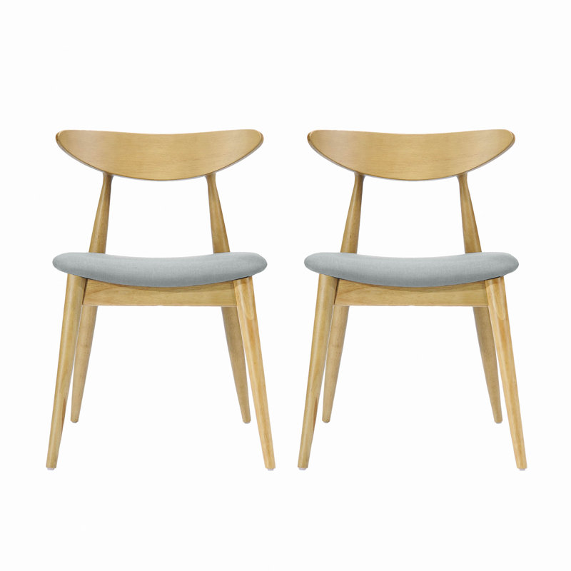 Ensemble de 2 chaises rétro en bois d'hévéa avec dossier ergonomique et coussins moelleux, Beige, Beige, Beige