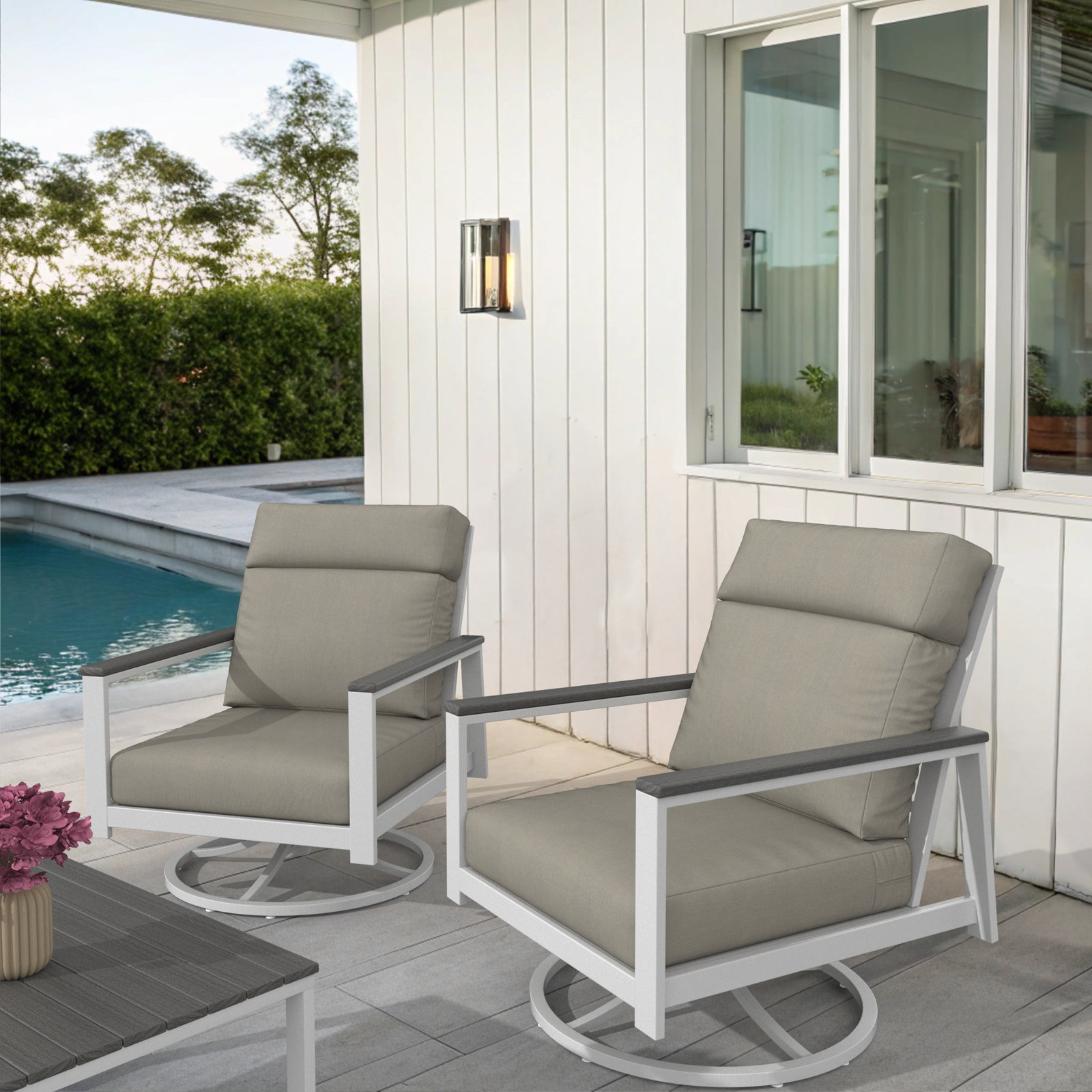 Townsend Sunbrella® Swivel Patio Lounge Chair, Spectrum Dove, Gray