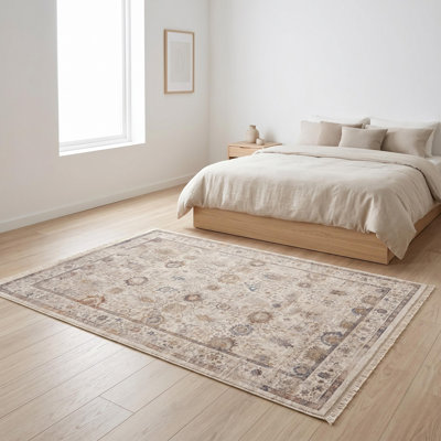 Cream understated all-over machine-woven polyester runner rug design