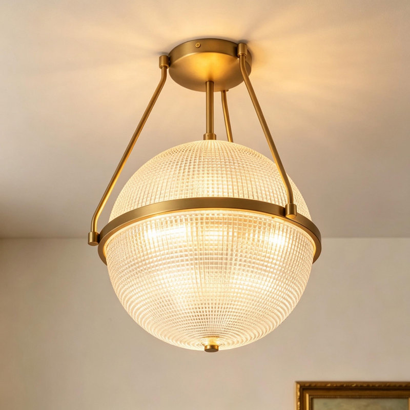 Neven Glass Semi Flush Mount, Gold