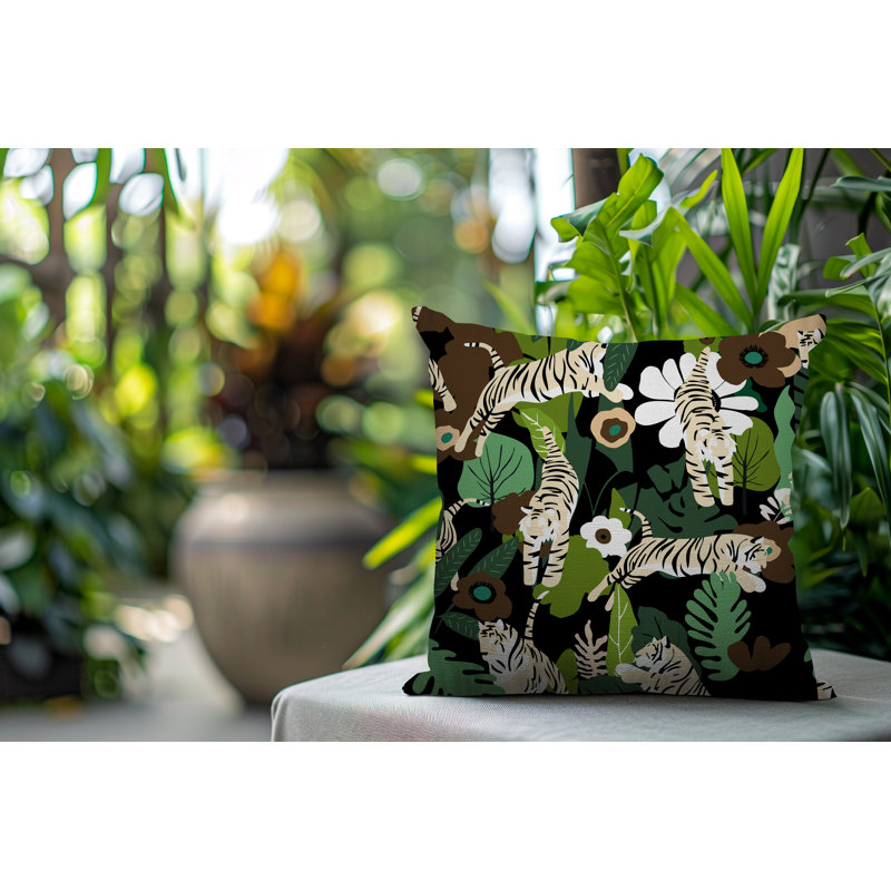 Oreiller carré réversible intérieur / extérieur Tor Tiger, H 16 po x l 16 po, Noir