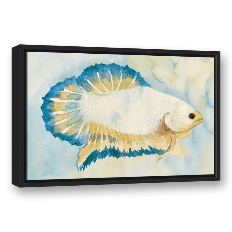 " White And Blue Fish ", 17.75" H x 25.75" W x 1.75" D, Black Floater Frame
