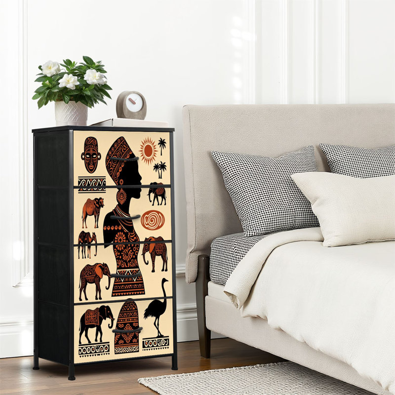 4 Drawer Dresser for Bedroom, Narrow Chest of Drawers, Wooden Top and Study Iron Frame 18"x37.5"-(WxH)