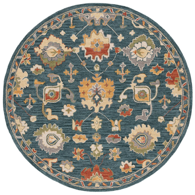 Tapis oriental en coton touffeté à la main gris foncé / rouge Metro, Rond 6 pi