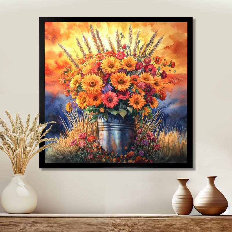 «Sunset Harvest Blooms - Assorted Bouquets», art mural, Reproduction encadrée d'une seule photo, Noir, noir, noir, noir