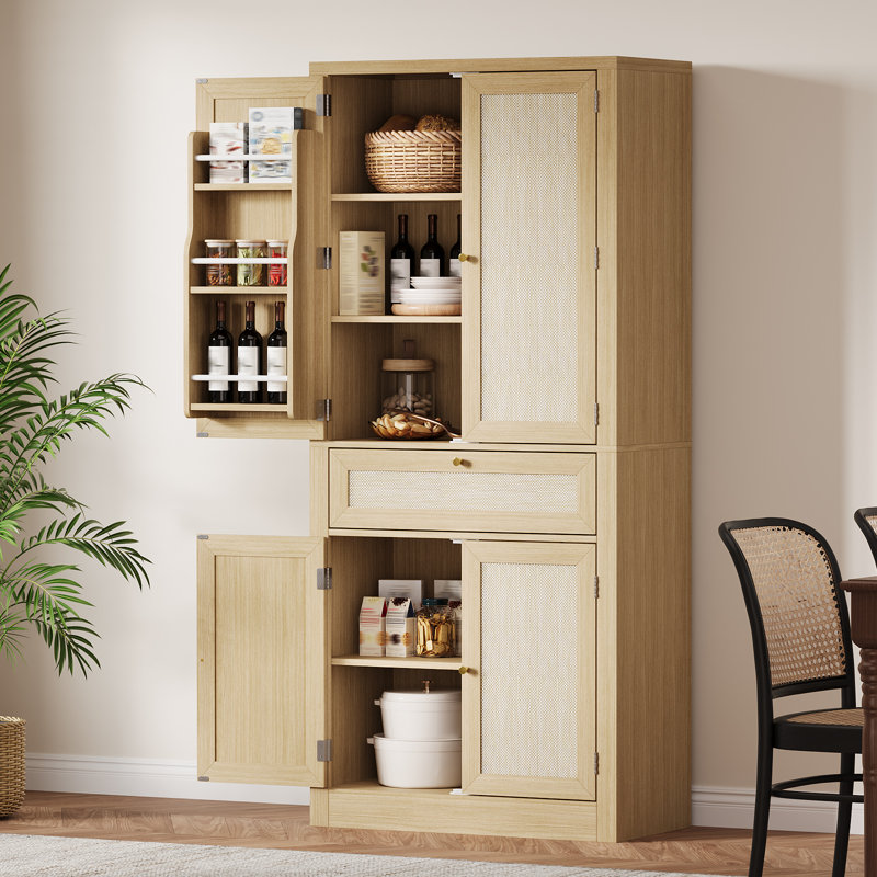 Armoire de rangement de 70 po de hauteur avec garde-manger et armoire en rotin avec 1 tiroir et 6 tablettes de porte