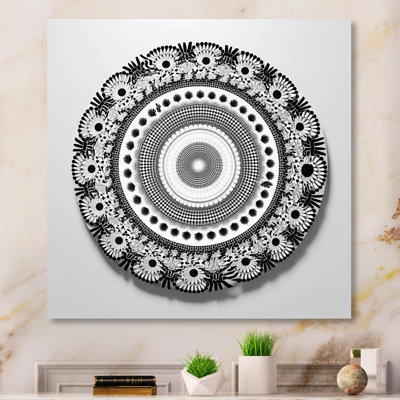 Mandala sacré en rétro noir et blanc sur toile