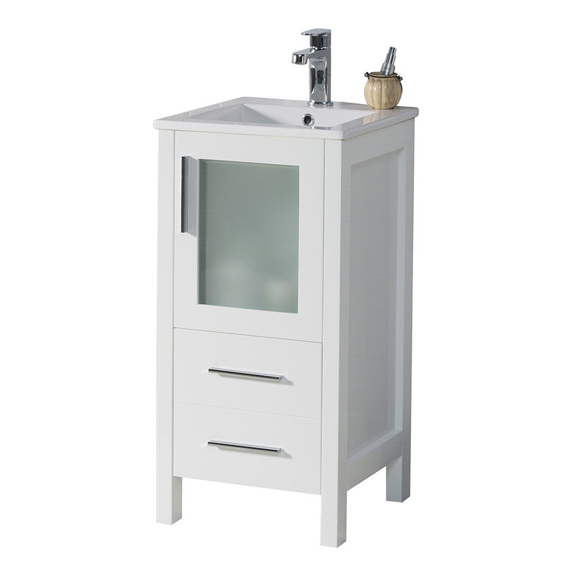 16" Single Bathroom Vanity with Sink, White