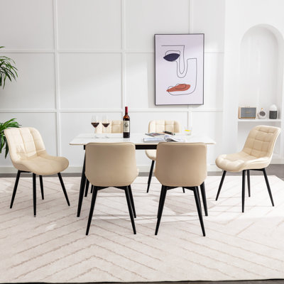 Marymar Leather Dining Chairs Set of 6 – Modern Upholstered Kitchen Side Chairs with Sturdy Metal Legs, Mid-Century Design for Dining Room, Restaurant & Office