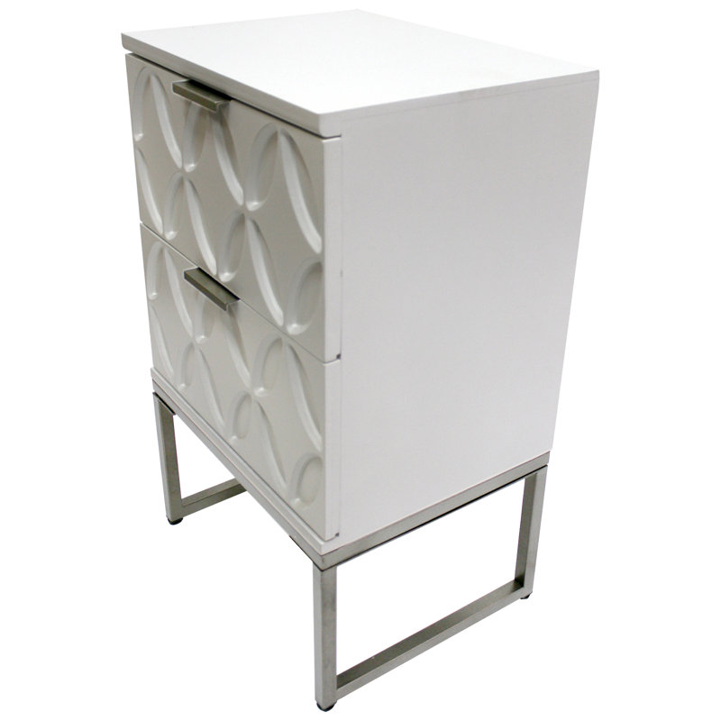 Arlevia 28.25" Tall White Rectangle Wood End Table Side Table with 2 Drawers, Metallic Gray Legs