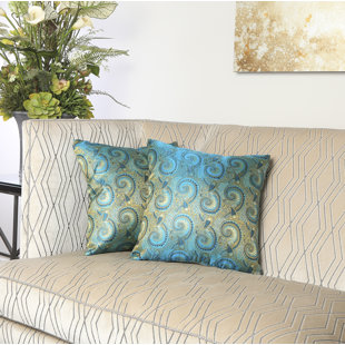 Coussin Brocade, bleu sarcelle, cachemire doré
