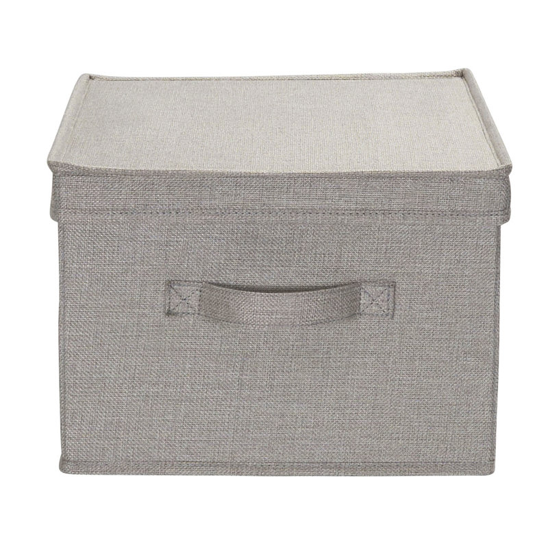 Large Gray Poly Linen Fabric Storage Bins with Removable Lid
