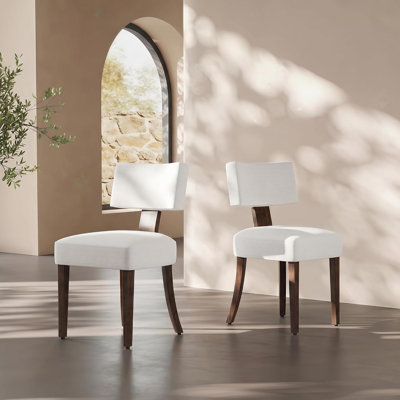  Ensemble de 2 chaises de salle à manger de style Mid-Century moderne avec housses de siège, chaises de cuisine rembourrées et recouvertes de tissu de lin Farmhouse