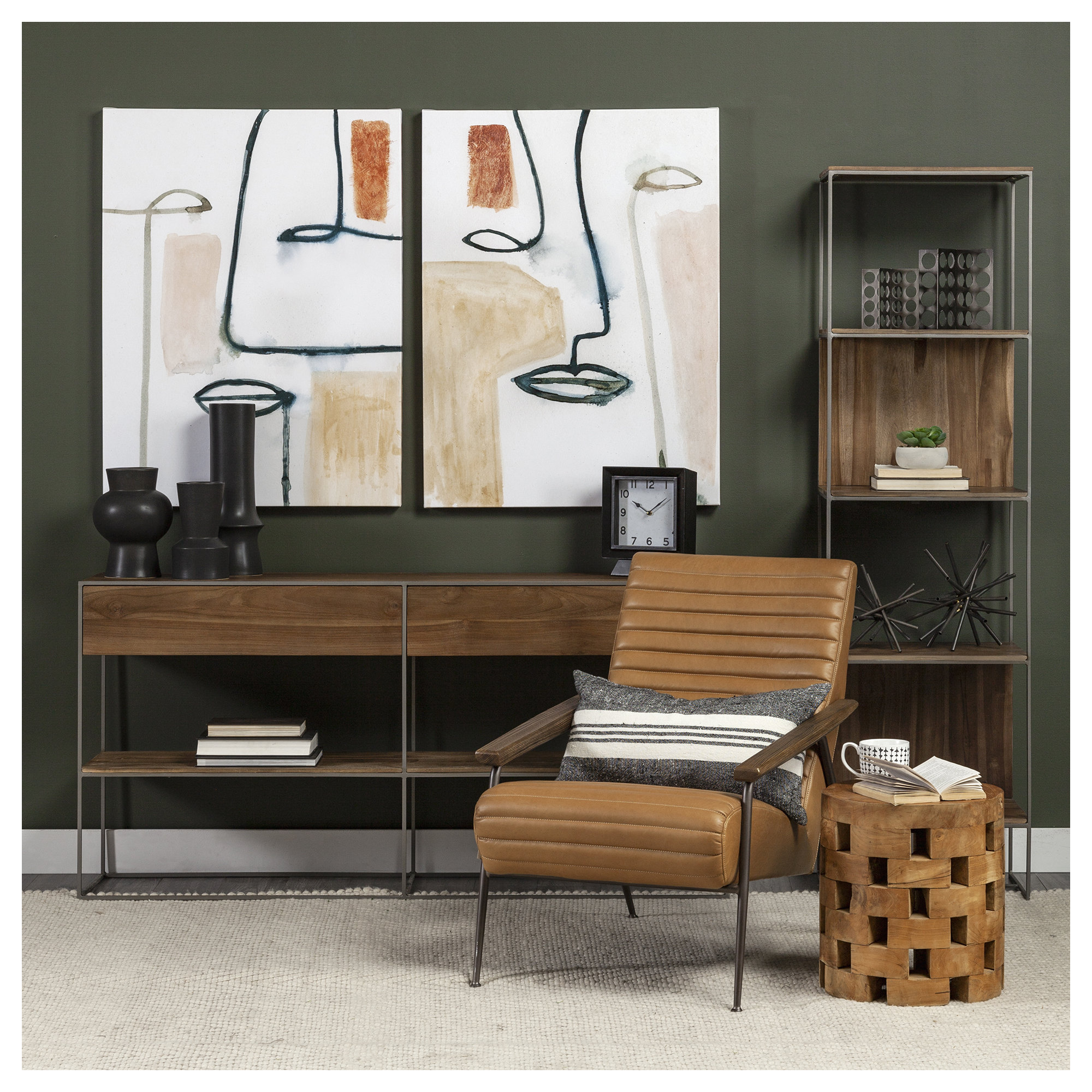 Sagan Narrow Etagere Bookcase, Brown/Silver