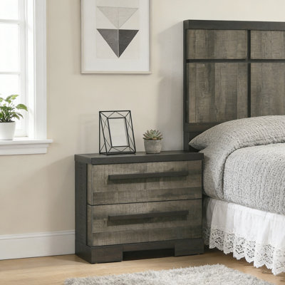 1pc Contemporary 2-Drawer Nightstand Brown Grey Finish Wooden Bedroom Furniture