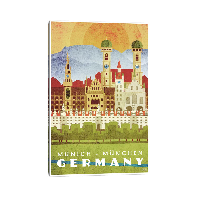Allemagne-Munich par Missy Ames-impression d’art graphique, H 26 po x l 18 po x 1,5 po, Toile tendue, Pas de tapis