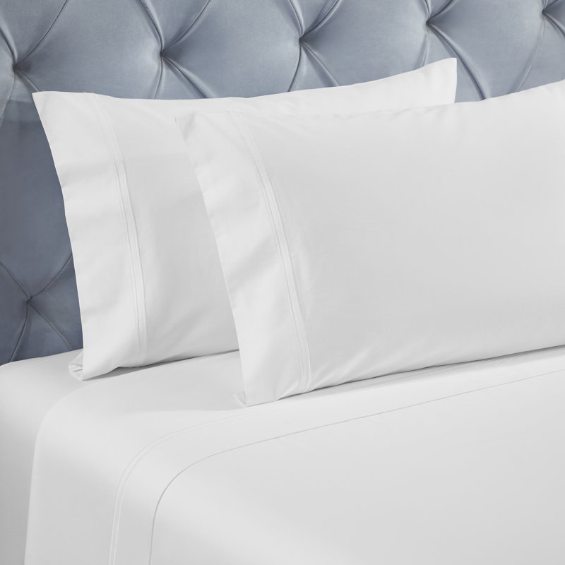 Fieldstone Cotton Two-Line Embroidered Deep Pocket Bed Sheet Set by Superior, King Sheet Set with 2 Pillowcases, White
