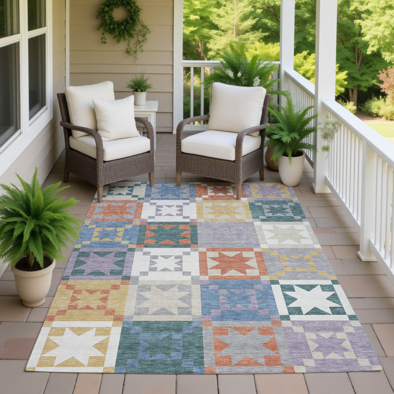 Machine Washable Indoor/Outdoor Chantille ACN2538 Patchwork Rug, Rectangle 5' x 7'6", Silver