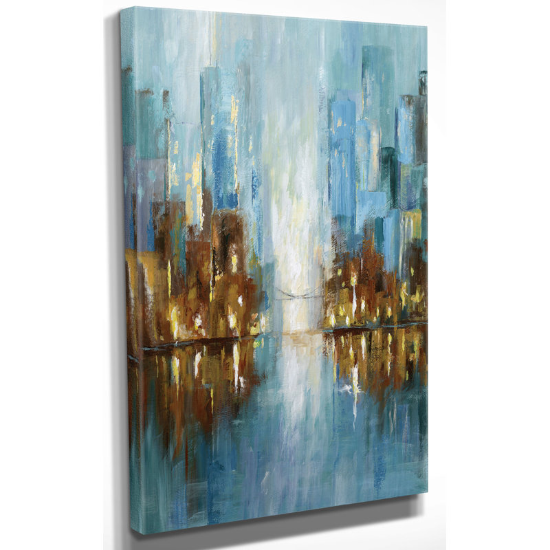 « city lights » par nan, reproduction d’art sur toile tendue, H 16 po x l 20 po x P 1,5 po