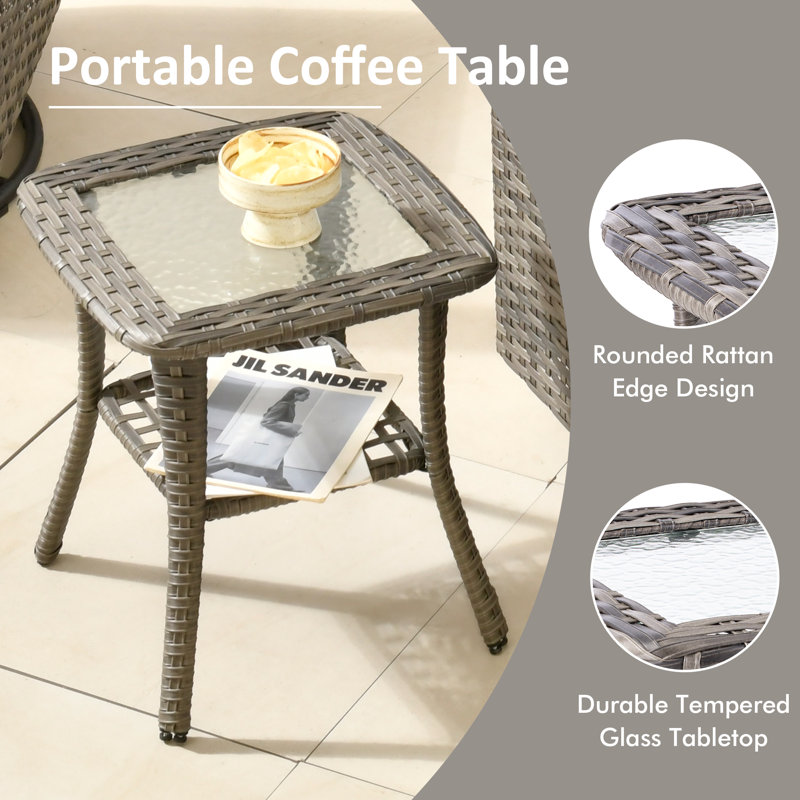 Ensemble de conversation en osier / rotin pour 2 personnes avec coussins Harbin, Gris