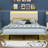 Floating Bed With Sensor LED Lights And Height-Adjustable Headboard, Vertical Channel Design-1409784922-1409784916