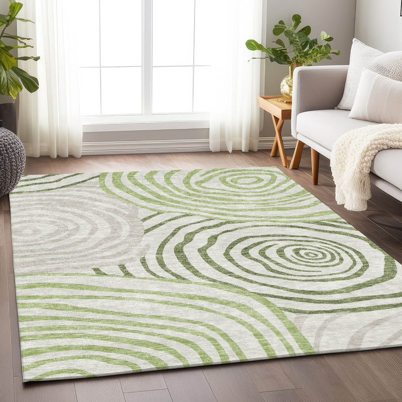 Premium Machine Washable Prisco Green Rug, Rectangle 9' x 12'