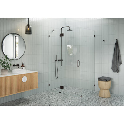 Halo 47 in. x 35 in. x 78 in. 90-degree Fully Frameless Glass Hinged Shower Enclosure