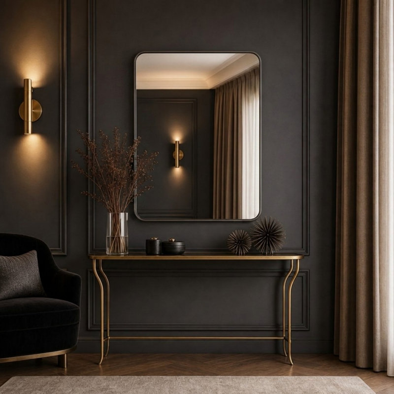 30X40 Inch Black Metal Framed Rectangular Bathrrom Mirror For Wall.(W2203134112), 40" x 30", Black