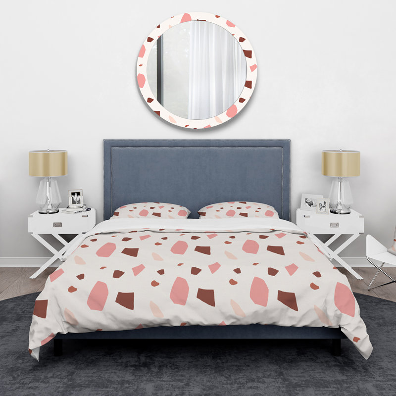 Ensemble de housse de couette rose et brun Terrazzo II - Mid-Century moderne - Polyester microfibre