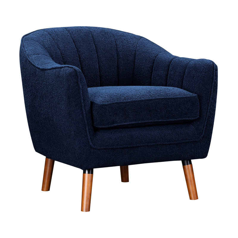 Chaise de style Mid-Century moderne, revêtement en tissu de chenille bleu, pieds en bois massif, profondeur d'assise de 22 po, structure de H 30 po x 31 po