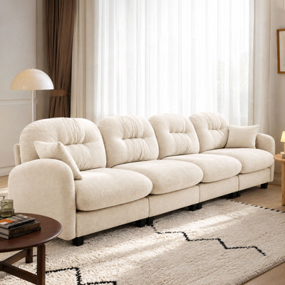 Canapé modulaire extra-long en chenille de 3,56 m (140 po), canapé infonuagique surdimensionné de 5 à 6 places avec assise profonde, coussins à ressorts ensachés et 2 oreillers pour grand salon ou salle de cinéma maison.