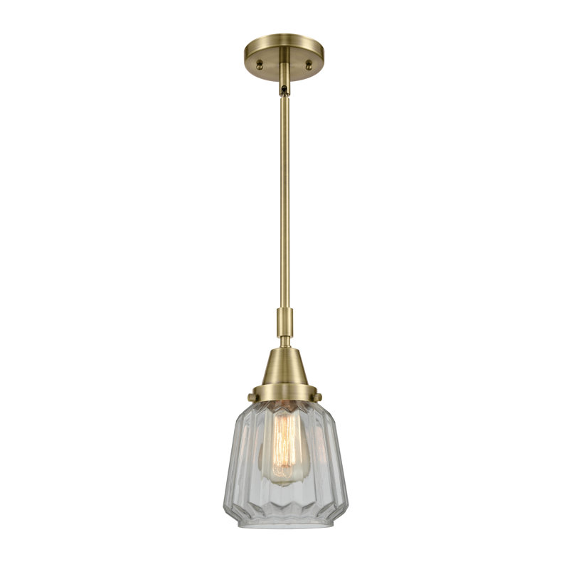 Luminaire suspendu cylindrique à 1 lumière Caggiano, Laiton antique, Transparent, DEL