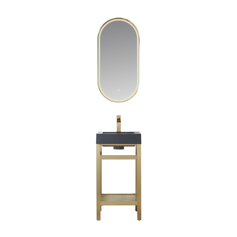 Ensemble de meuble-lavabo simple 18 po avec miroir Hobert, Blanc, Blanc, Or brossé