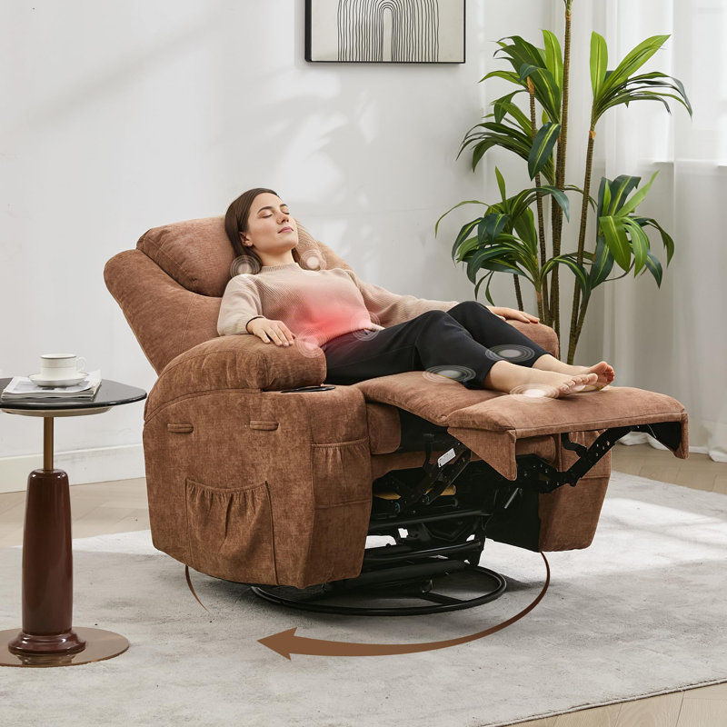 Heated Electric Recliner Chair for Adults,360 Swivel Rocker Recliner with Massage & Heat, Glider Rocking Chair for Living Room, Nursery,Plush Comfort