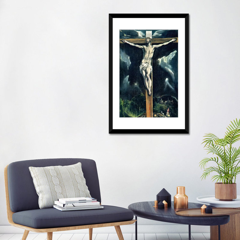 « crucifixion » par el greco, reproduction d’art sur toile tendue, H 32 po x l 24 po x P 1 po, Papier d'art encadré noir