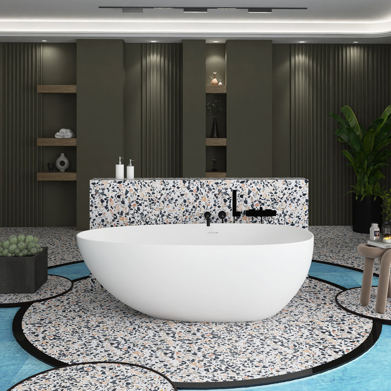 66.93'' x 33.46'' Soaking Solid Surface Bathtub, Matte White