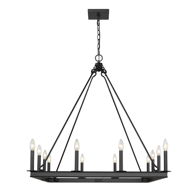 Lustre géométrique à style bougie 12 lumières Hogle, Noir mat