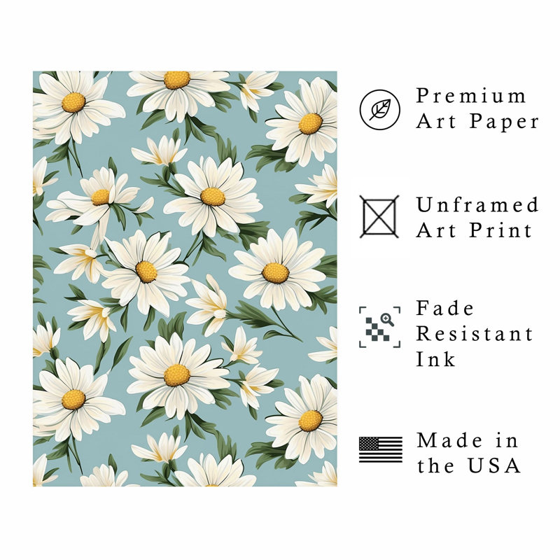 Floral Daisy Flowers, impression d'art moderne sans cadre, H 14 po x l 11 po