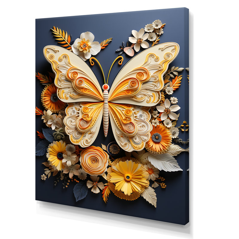 Décoration murale citron jaune I - papillon, Toile tendue, H 20 po x l 12 po x P 1 po
