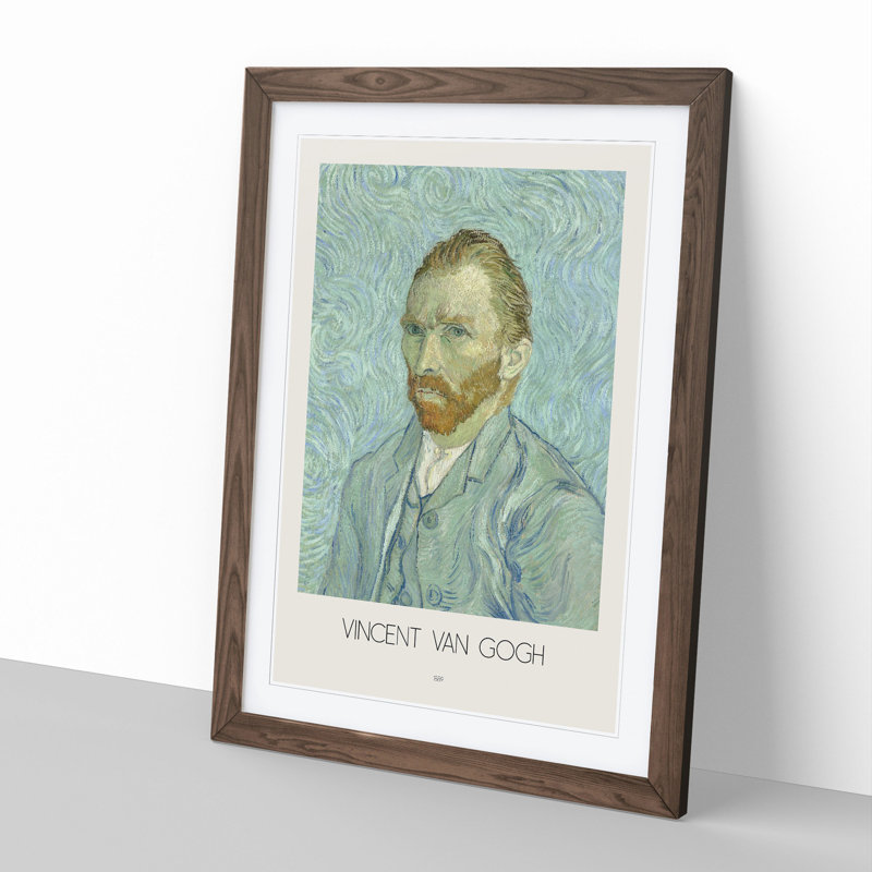 Self Portrait with Border by Vincent Van Gogh - Picture Frame Painting, 65cm H x 48cm W x 2cm D, Walnut Framed