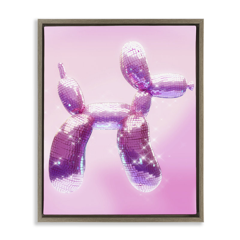 Fun Disco Balloon Animal Brown Framed Floater Canvas Wall Art by Ziwei Li, Montalcino Elm Floater Frame, 31" H x 25" W