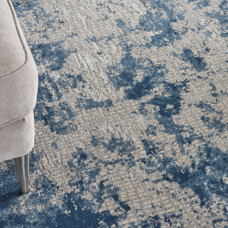 Abstract Gray/Blue Area Rug, Runner 2'2" x 7'6"