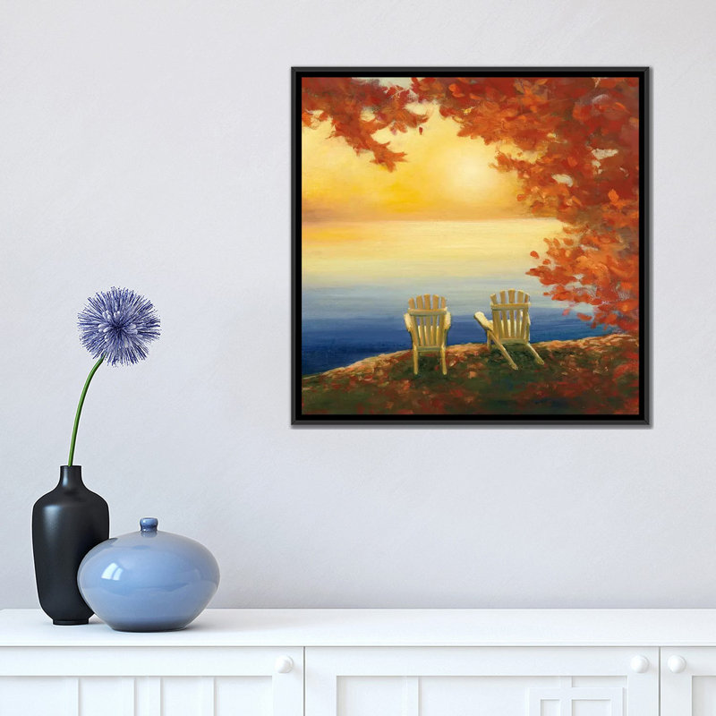 « automne lueur ii », reproduction d’art sur toile tendue, H 18 po x l 18 po x P 1,5 po, Toile avec cadre noir, Pas de tapis