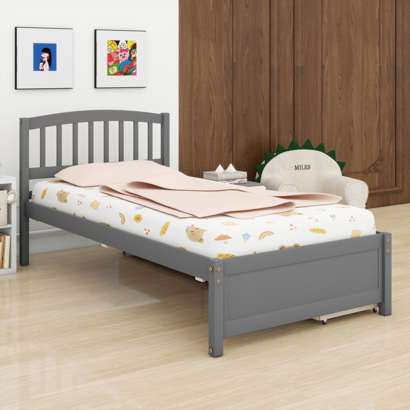 Lit plateforme en bois avec tiroirs et tête de lit, Gris